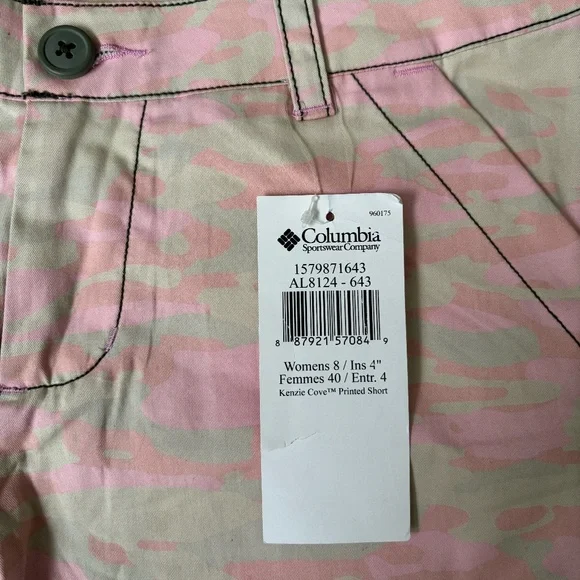 NWT Columbia Kenzie Cove Pink Camo Shorts Womens 8 4" Inseam - Picture 2 of 5
